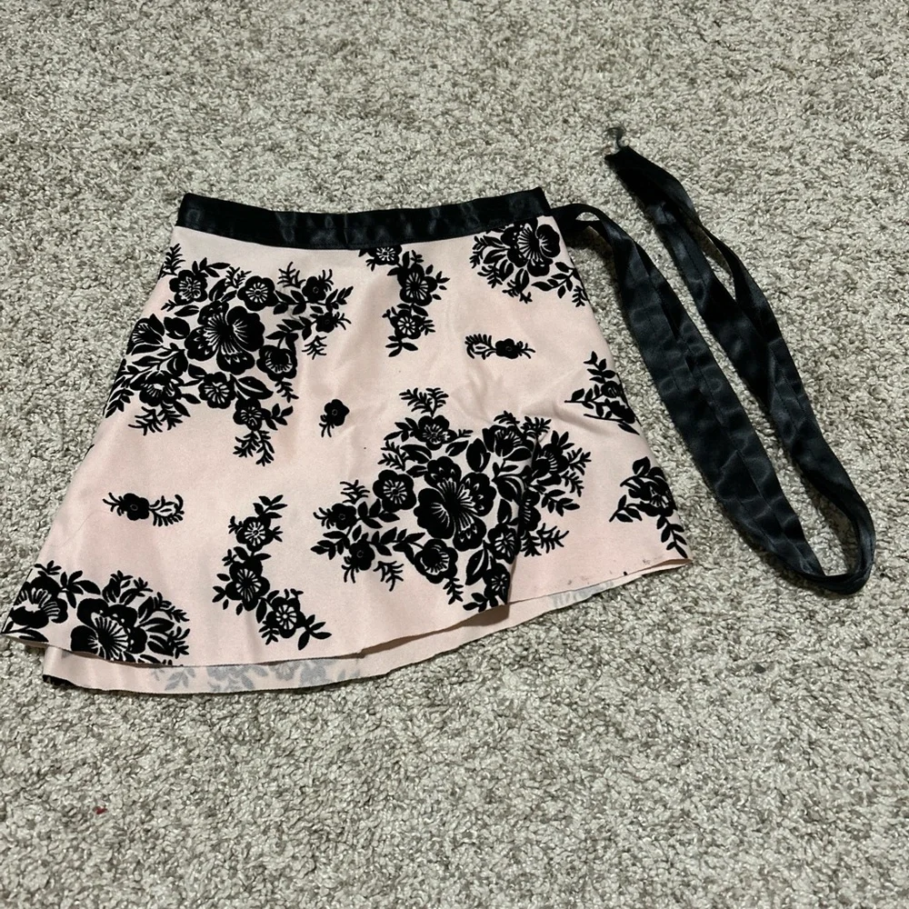 Floral Black and Pink Women's Wrap Skirt - Picture 1 of 3